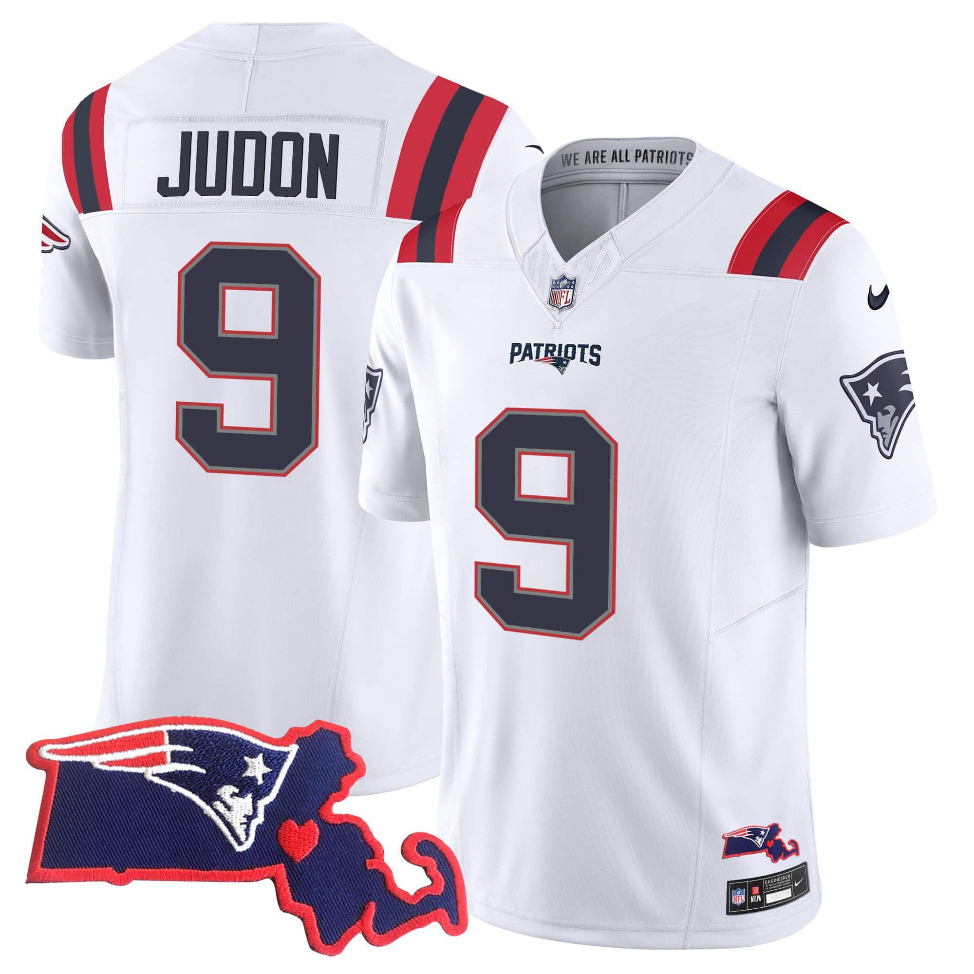 Men New England Patriots #9 Judon White 2024 Nike Patch Vapor Limited NFL Jersey